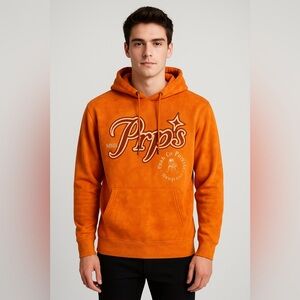PRPS Vibrant Orange Hoodie for Men Size S Length 27, Wide 20, Sleeves 25 inches.